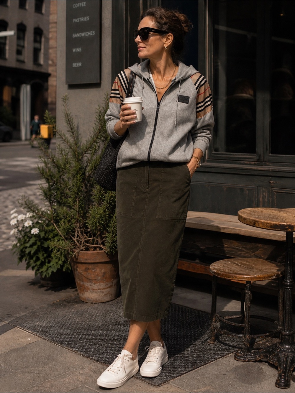 BNWT Burberry Gray Hoodie with Tan and Black Stripes - Size 12Y or XS